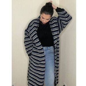 ANTHROPOLOGIE FRNCH PARIS Black Striped Duster Cardigan OS